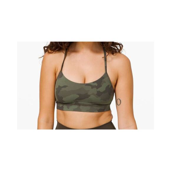 A6  Lululemon Flow Y Bra Nulu Light Support B/C Cup Heritage Camo Green Sz 4 $48 - Picture 1 of 7